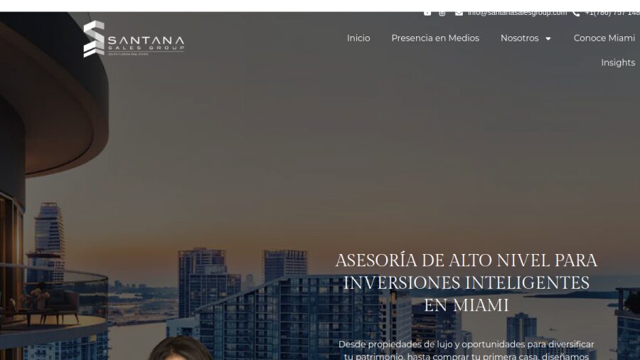 Página web de Santana Sales Group, inmobiliaria en Miami